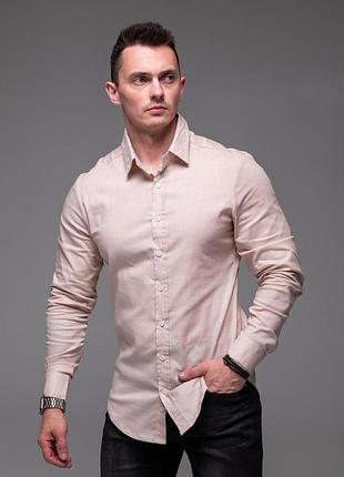 Мужская классическая рубашка из 100% льна, размеры: s,m,l,xl, 2xl бежевый, 2xl