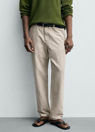 Брюки zara с лёном 197745 pearl grey l