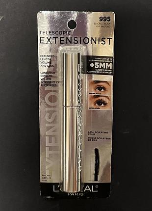 Новa туш l’oréal paris telescopic extensionist 995 blackest black. надає віям довжину, об’єм і підкручування. колір насичений чорний. об’єм 9.9 мл.