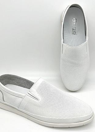 Мокасины мужские белые кожаные. 42 (27,5см)