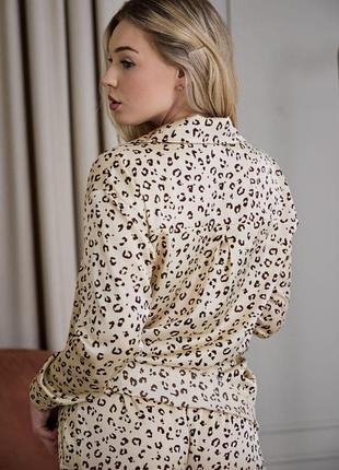 Шелковая пижама штаны и рубашка s/m,l/xl,2xl\3xl леопардовый принт