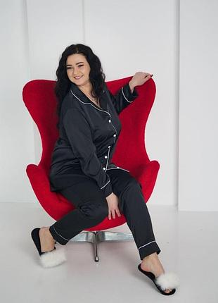 Женская пижама шелковая штаны и рубашка р.2xl,3xl,4xl
