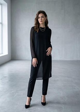 Лонгслів туніка з подовженою спинкою zara чорний