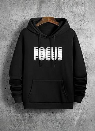 Худі унісекс на флісі oversize з написом focus чорний