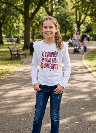 Кофта baker girl футболка лонгслів з довгим рукавом і крильцями підліткова біла з брендовим принтом 100% бавовна котон