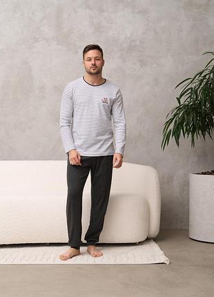 Чоловіча піжама з кофтою в смужку — family look для пари tom john 93482 xl