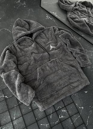 Чоловічий плюшевий сірий худі jordan модна оверсайз толстовка джордан для хлопця xxl