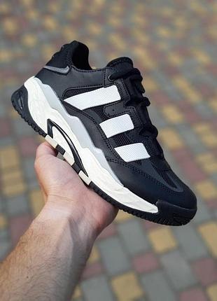 Чоловічі літні кросівки adidas niteball чорні білі смужки модні кросівки адідас найтбол чудової якості 44(28см)