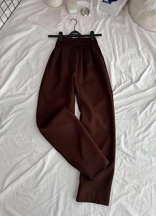 Жіночі базові штани на липучці турецька костюмка шоколад, 46/48