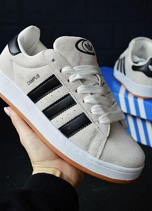 Кроссовки мужские adidas campus бежевые с черным адидас кампус на весну, лето, осень