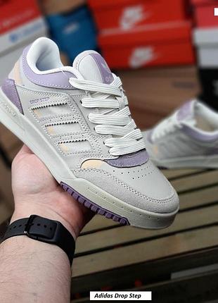 Жіночі шкіряні сірі з фіолетовим кросівками adidas drop step на весну літо осінь | кросівки адідас дроп сірі 40(25.5см)