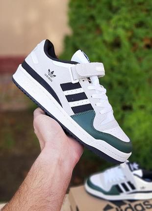 Чоловічі шкіряні білі із зеленим кросівками adidas forum low на весну літо осінь | кросівки адідас форум білі 42 (26.5 см)