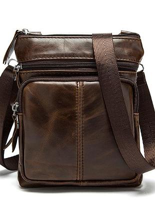 Маленькая мужская кожаная сумка leather collection (5042) brown