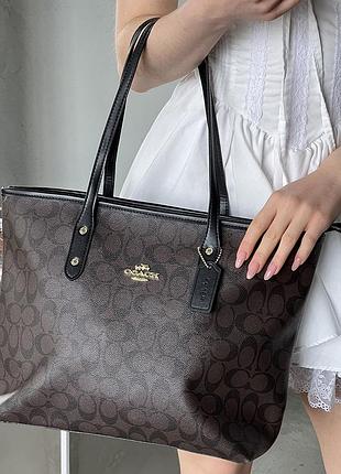 Женская сумка шоппер coach city tote коричневая