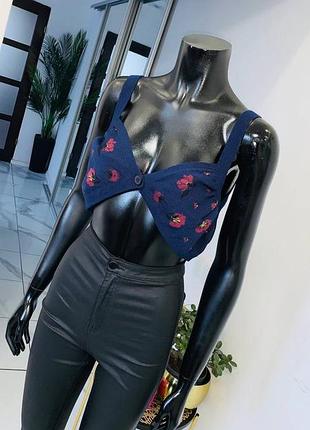 Трикотажный топ zara с цветочным принтом, укороченный, размер l