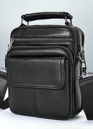 Шкіряна чоловіча барсетка, сумка на плече leather collection (6266) black