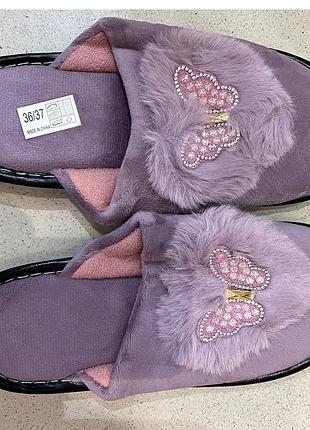 Тапочки женские меховые с бабочкой. 38/39 (25см)
