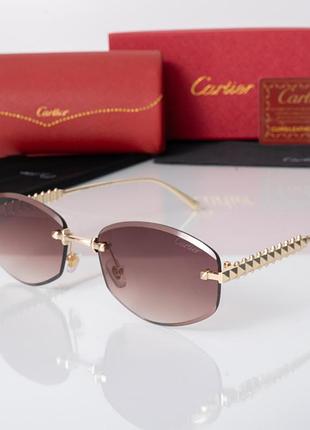 Женские солнцезащитные безоправные очки cartier (803) gold