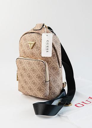 Чоловіча сумка-бананка, барсетка на пояс і на груди (слінг) guess (7519) коричнева