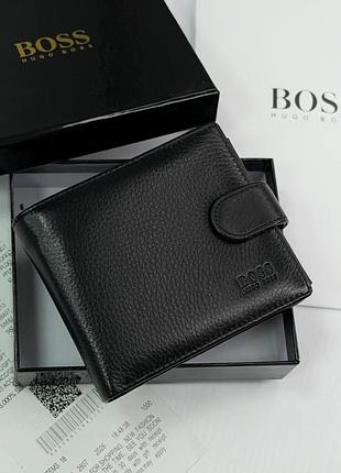 Большой кожаный кошелек на застежке с монетницей boss (6604)