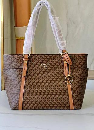 Женская сумка шоппер michael kors (55007) lux коричневая