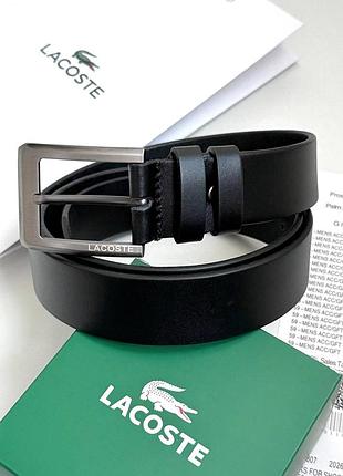 Мужской кожаный брендовый ремень lacoste (981) черный