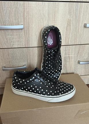 Шкіряні vans old skool polka dot чорні в білий горох натуральна шкіра