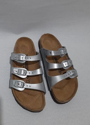 Birkenstock arizona silver sandals 38 серебряные сандалии на три ремешка