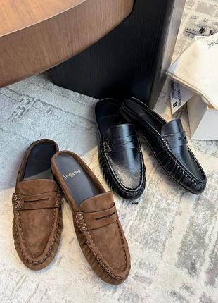 Чоловічі мюлі мокасини з натуральної шкіри замші saint laurent
