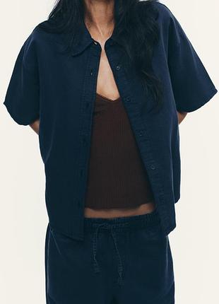 Сорочка оверсайз з суміші льону zara - xs, s
