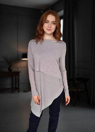 Кофточка жіноча блузка з асиметричним низом однотонна zara сіра