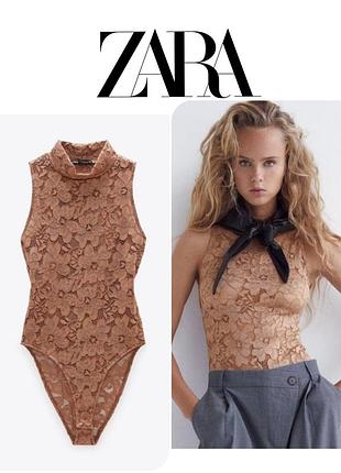 Боді мереживо шоколадного кольору zara