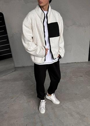 Мужской утепленный бомбер барашек, размеры: s-m, l-xl белый, l/xl
