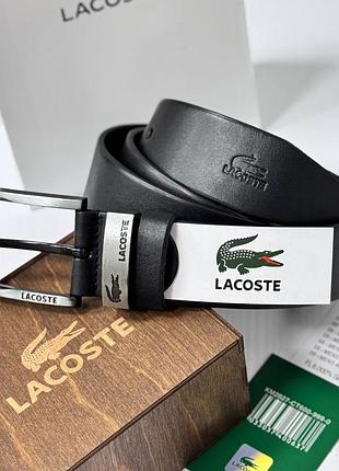 Мужской кожаный брендовый ремень lacoste (987) черный