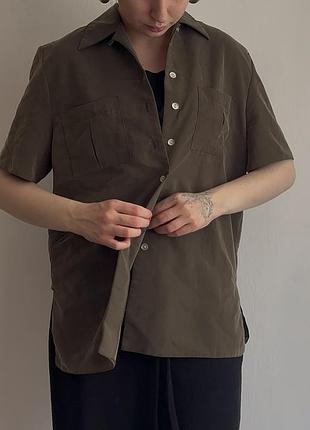 Оливковая оверсайз рубашка с коротким рукавом 🌿