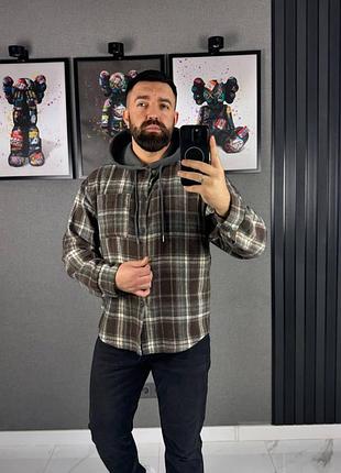 Мужская рубашка в клетку на весну, размеры: m/l, l/xl, xl/xxl шоколадный