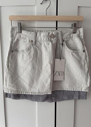 Спідниця zara з комбінацією деніму та шифону