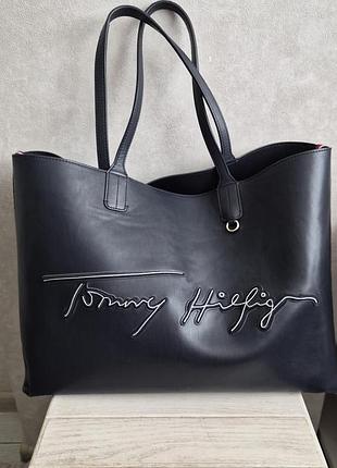 Сумка-шоппер tommy hilfiger темно синяя экокожа идеальное состояние