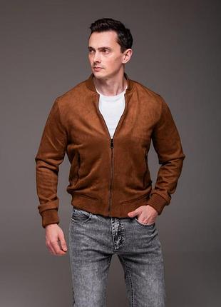 Мужской замшевый бомбер на молнии, размеры: m,l,xl,2xl,3xl коричневый, l