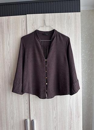 Шоколадна жата блуза zara з золотими ґудзиками та рукавами кімоно оригінал розмір s