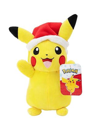 Плюшева іграшка пікачу в новорічній шапці pokémon, 20 см ( з біркою)