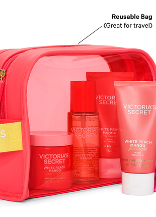 Подарунковий набір victoria's secret white peach mango body care gift set ft. reusable travel bag - оригінал з сша (0000255)