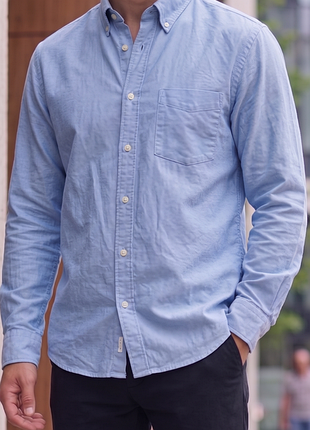 Мужская хлопковая рубашка uniqlo голубая рубашка хлопок размер l slim fit