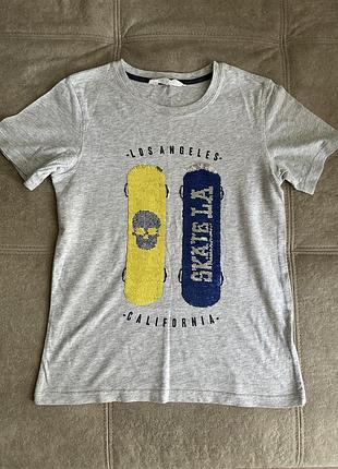 Футболка h&m з паєтками на хлопчика 8/10 років