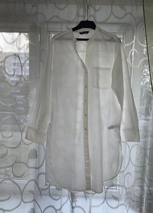 Женская стильная белая коттоновая рубашка с длинным рукавом m&s collection xs-s (36)