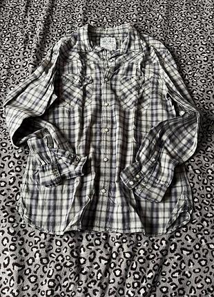 Allsaints чоловіча сорочка з довгим рукавом на кнопках в клітинку бавовна з карманами на груді