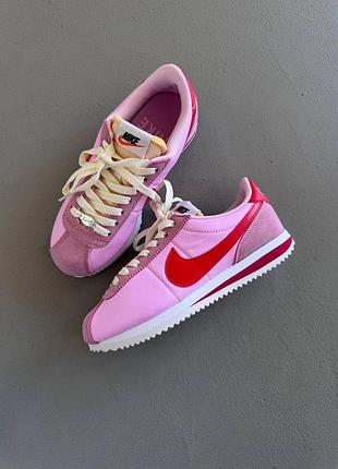 💕 женские кроссовки nike cortez | pink / red swoosh (2)