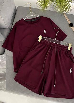 Женский летний повседневный костюм двойка двунитка бордо