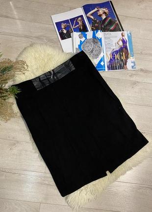 Frank walter-чёрная юбка большой размер))юбка с кожаной вставкой)1 фото