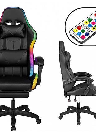Крісло геймерське progame з підсвіткою rgb gx-150, підставка для ніг, комп'ютерне ігрове